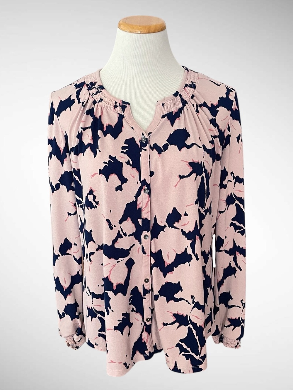 Liz Claiborne Woman Button-Front Long-Sleeve Patterned Blouse